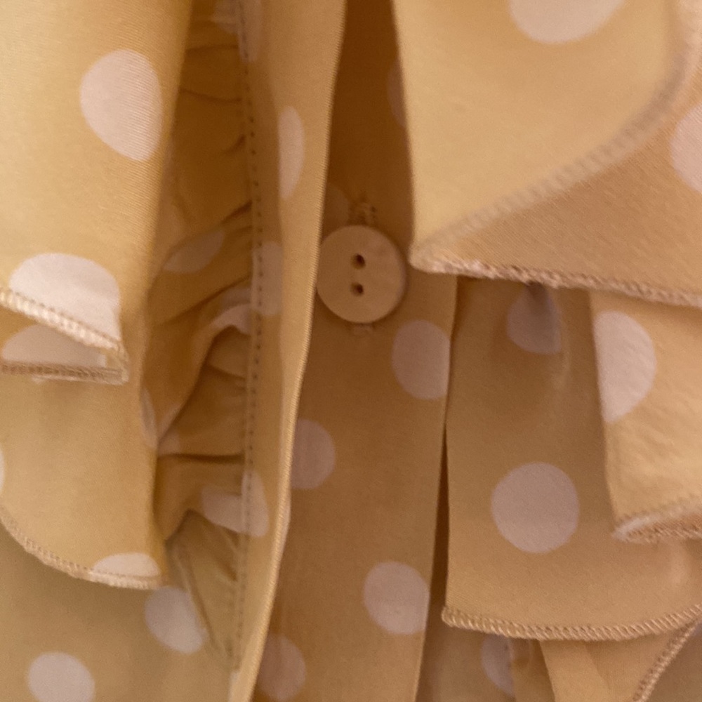 STYLE PARIS MADE IN FRANCE SILK POLKADOT YELLOW RUFFLE BLOUSE - Picture 5 of 9